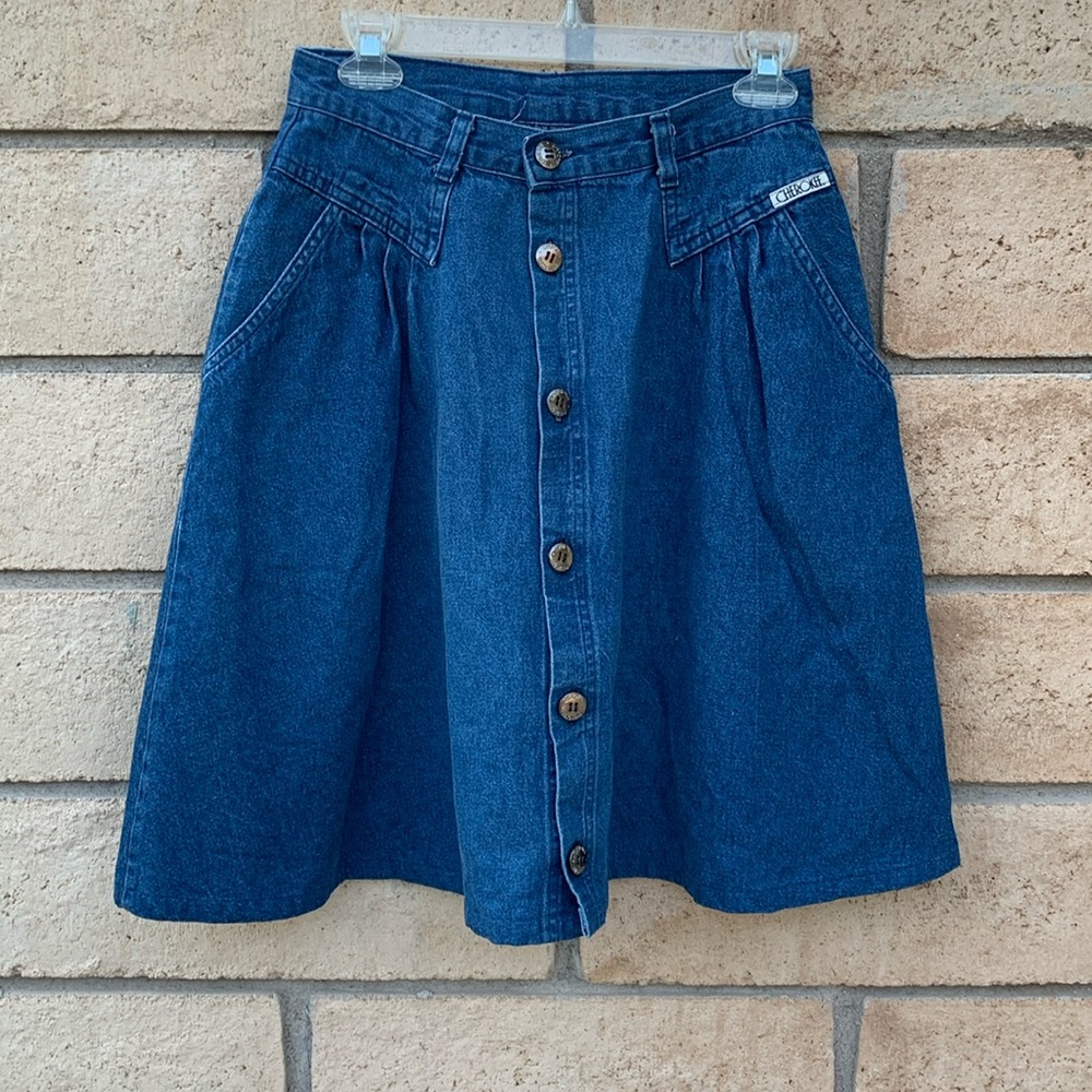 Vintage Cherokee jean skirt high waisted denim skirt 1970s 1980s style